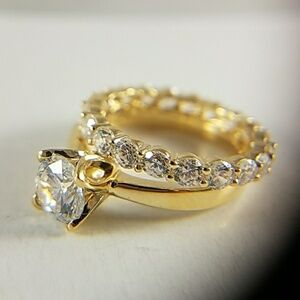 14k Solid Yellow Gold Engagement Ring Wedding Band